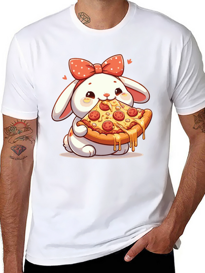 Cute Bunny Pizza Lover Black T-Shirt