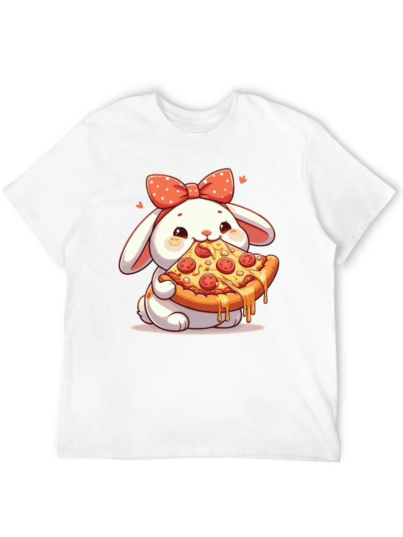Cute Bunny Pizza Lover Black T-Shirt