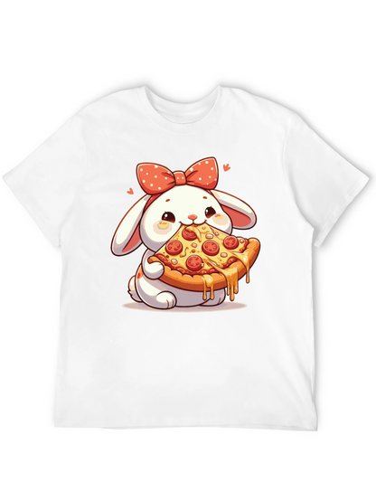 Cute Bunny Pizza Lover Black T-Shirt