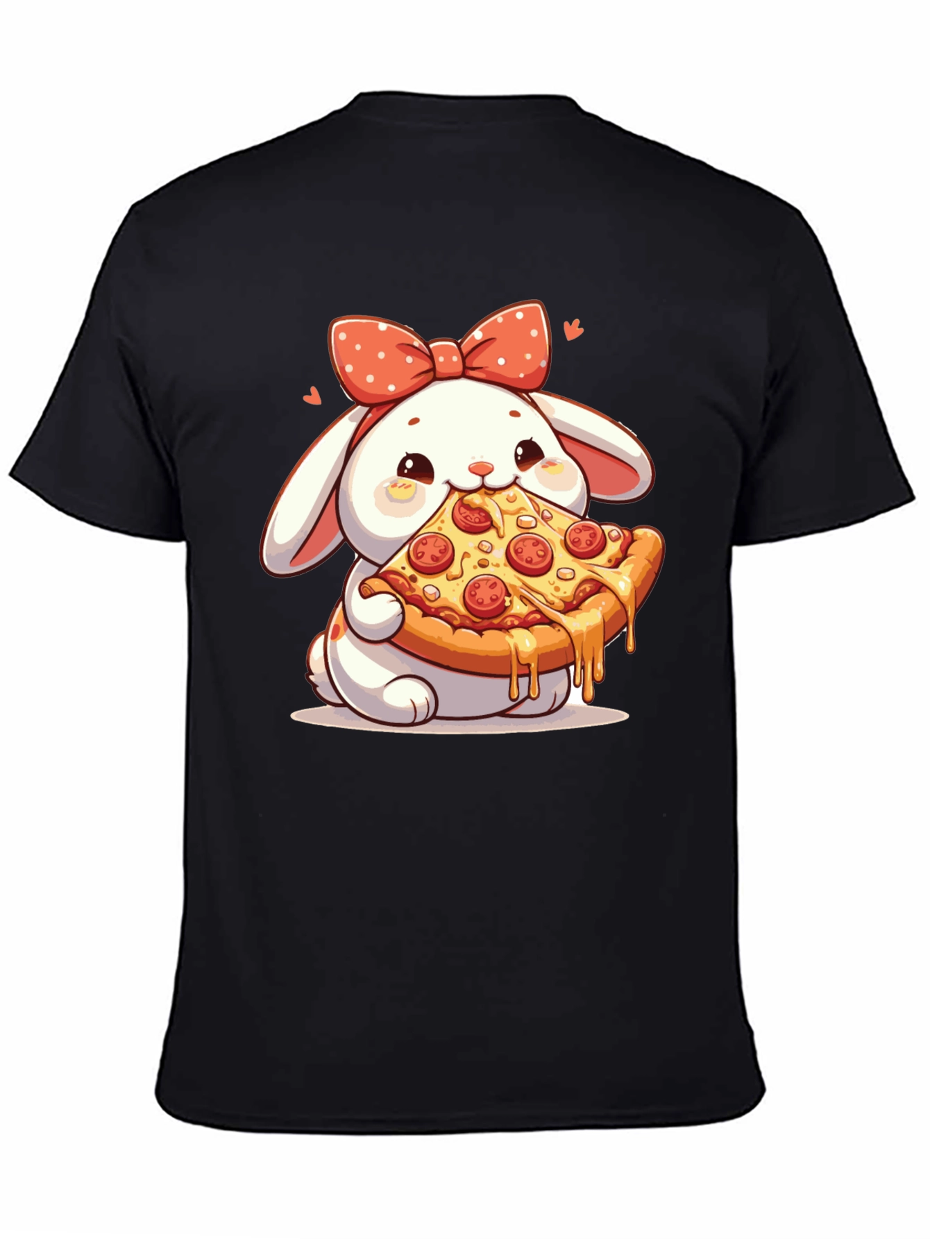 Cute Bunny Pizza Lover Black T-Shirt