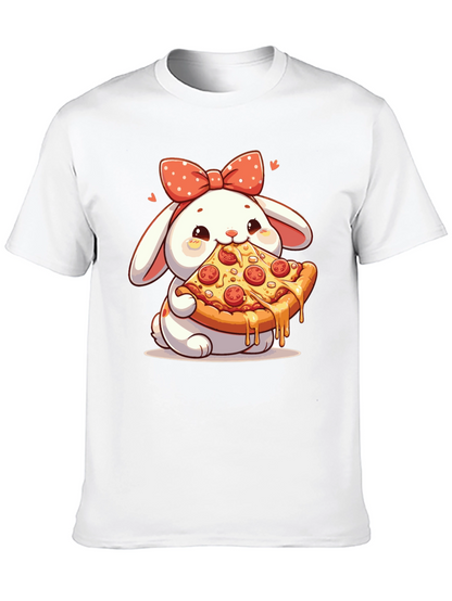 Cute Bunny Pizza Lover Black T-Shirt