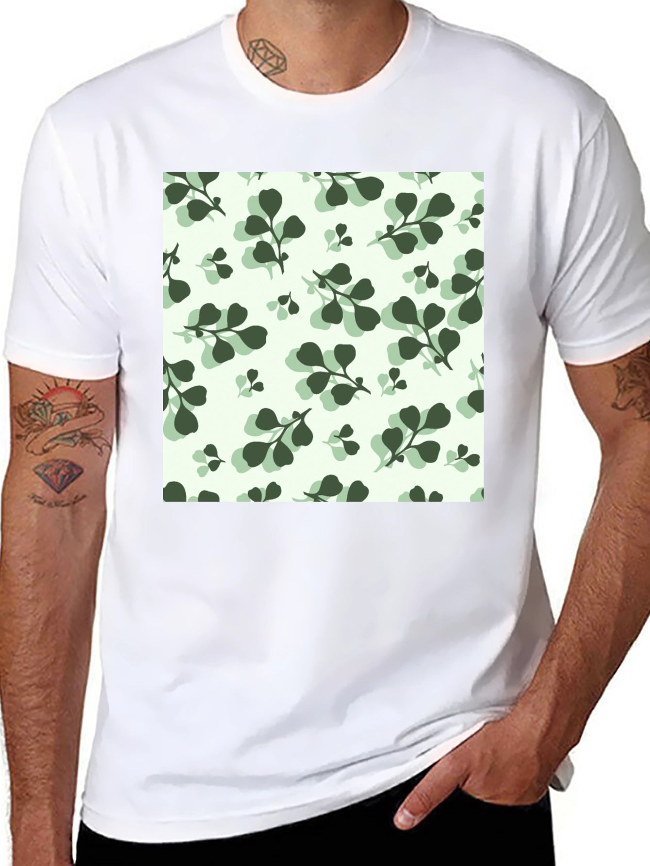 Leaf Pattern Black T-Shirt
