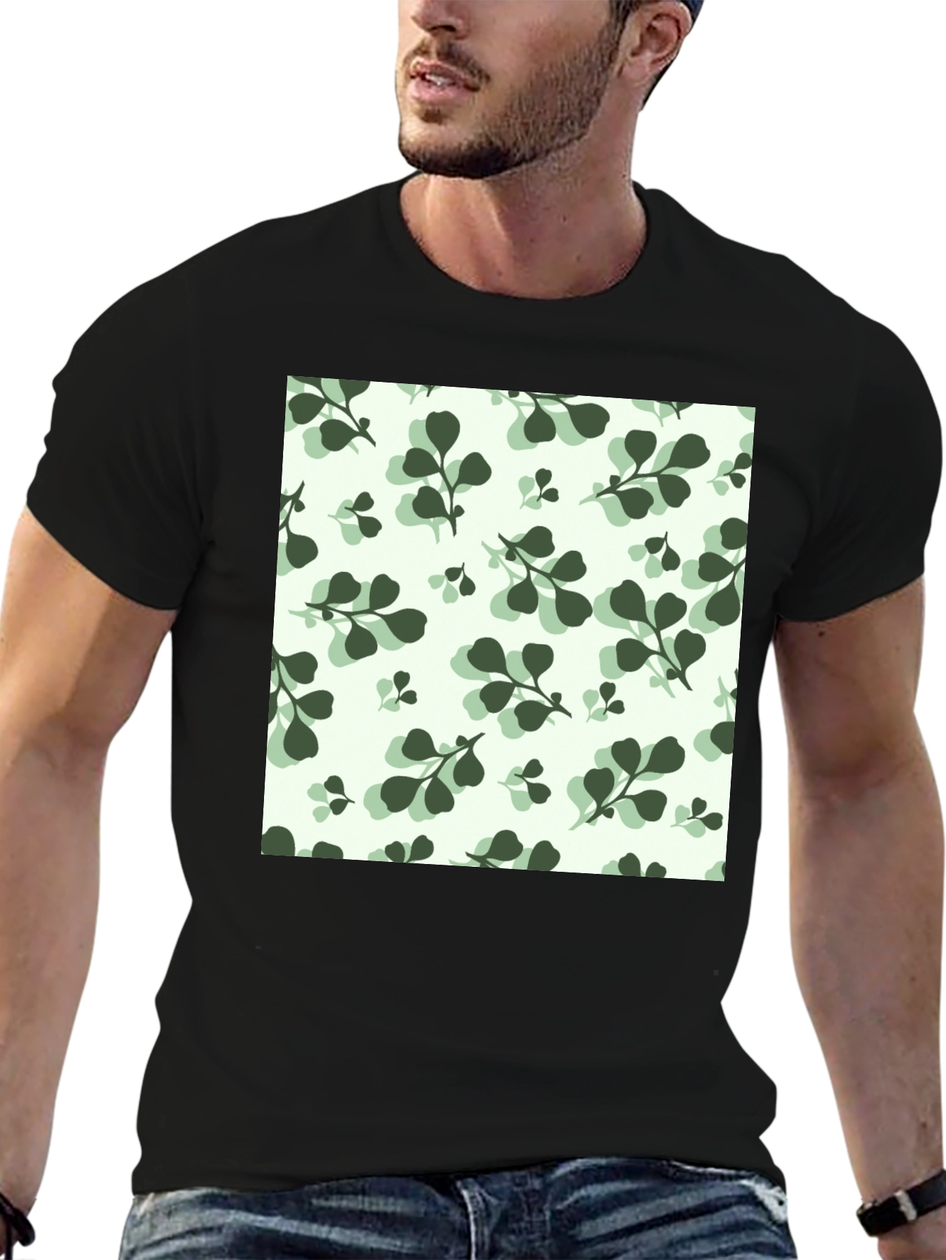 Leaf Pattern Black T-Shirt