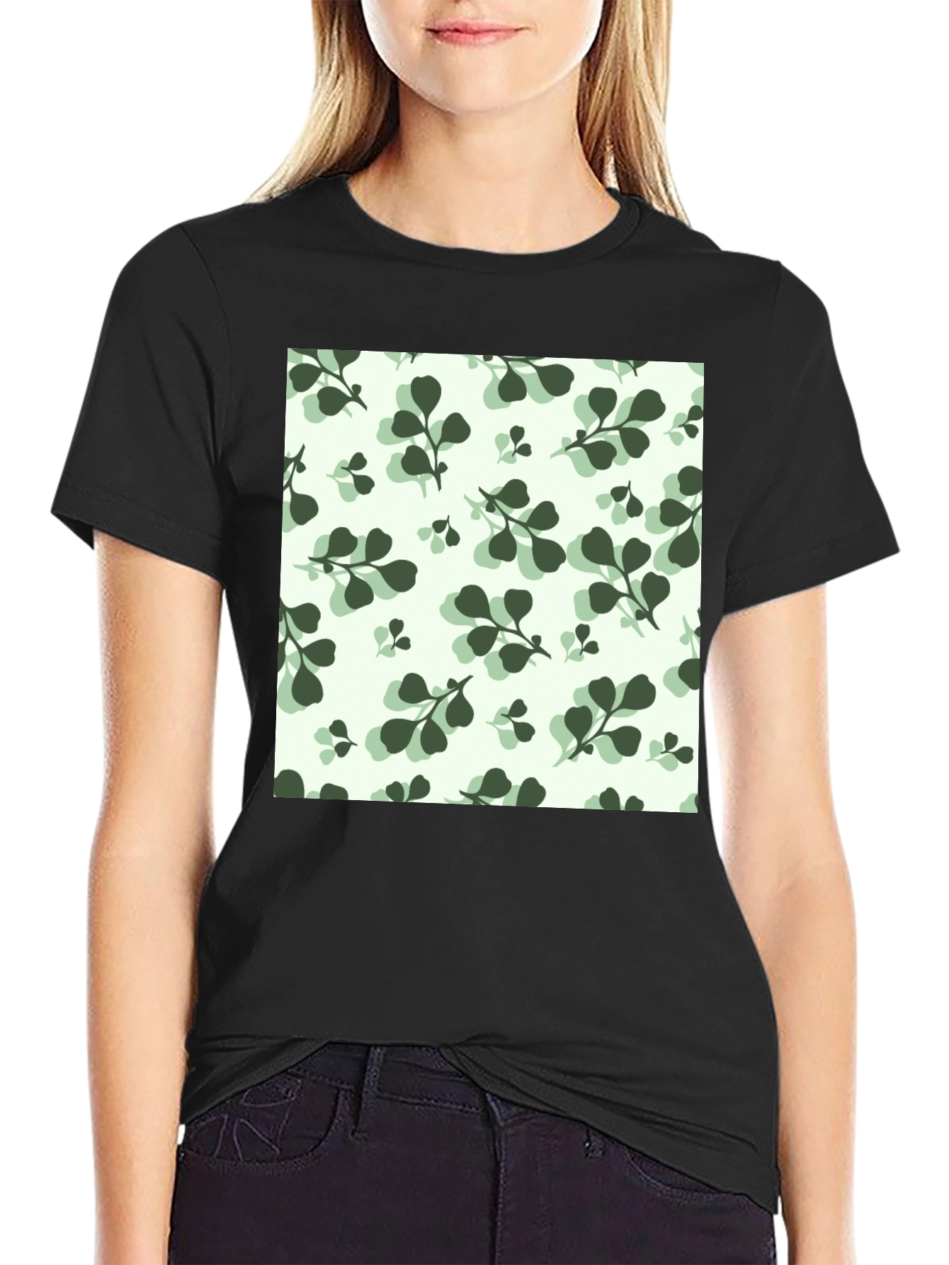 Leaf Pattern Black T-Shirt