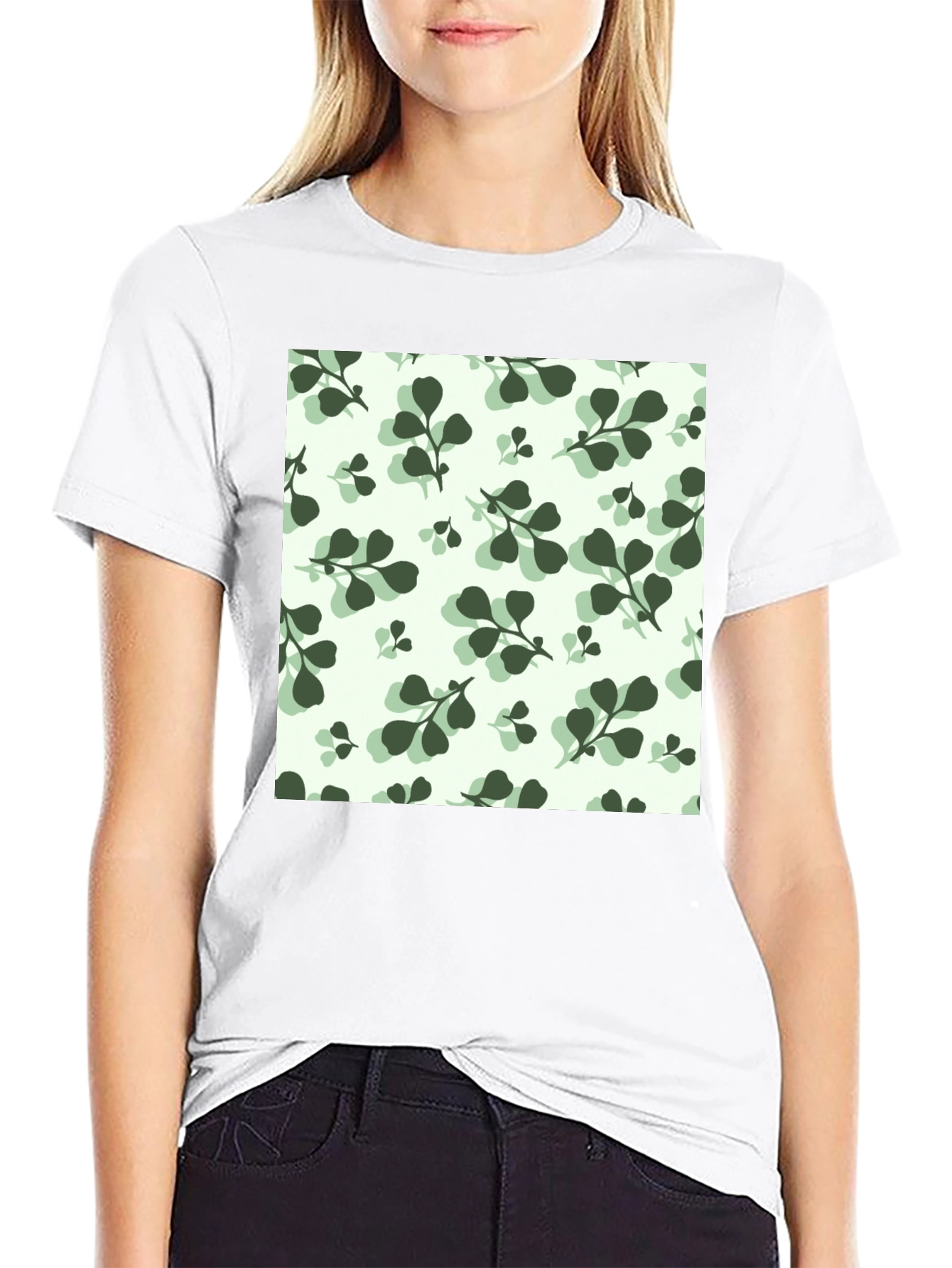 Leaf Pattern Black T-Shirt
