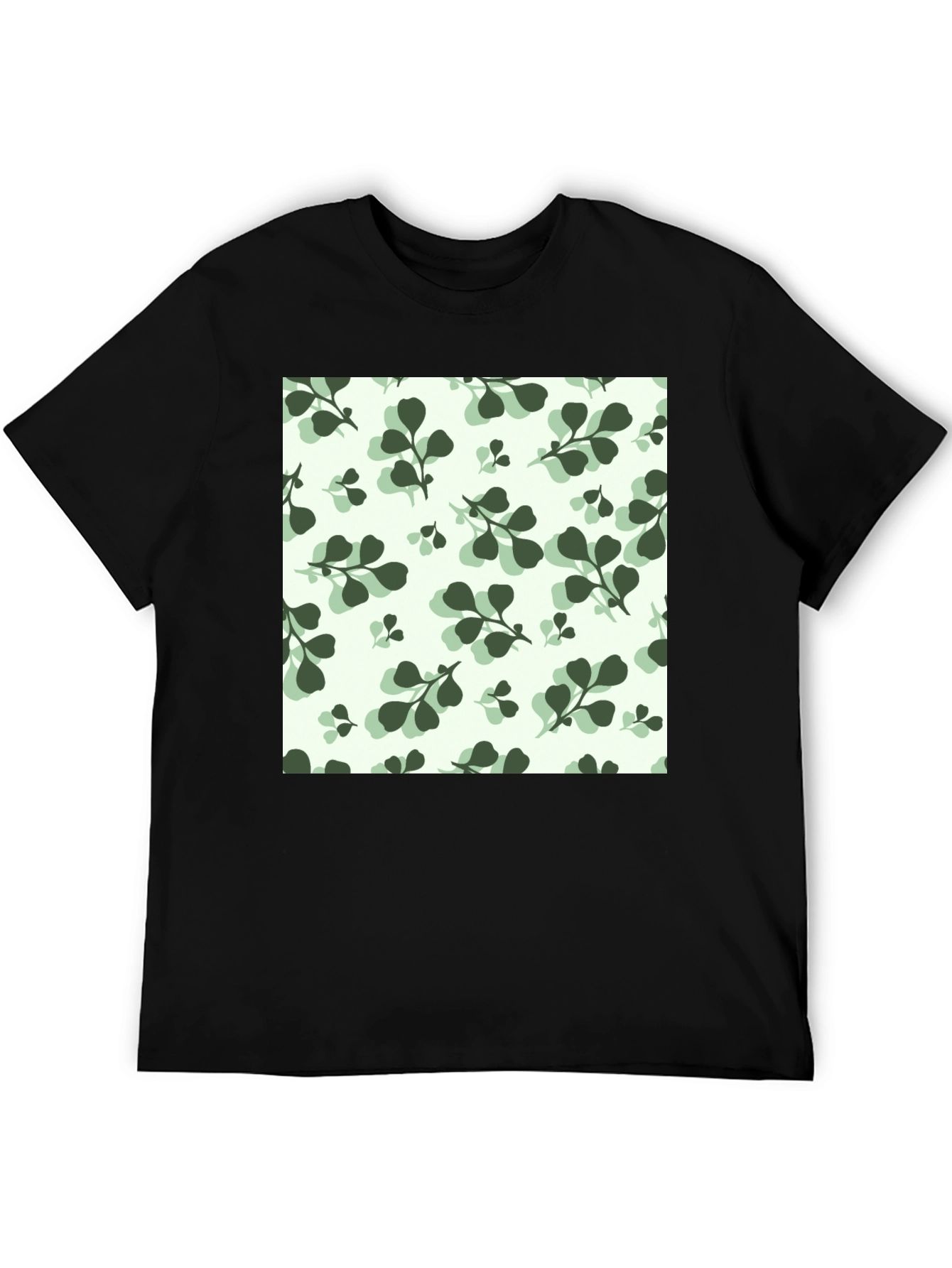 Leaf Pattern Black T-Shirt