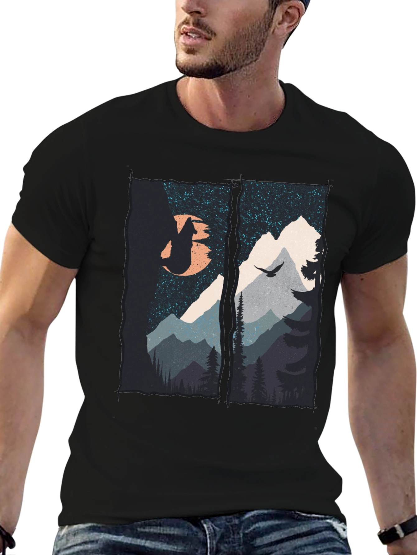 Mountain Wolf Graphic T-Shirt - Black