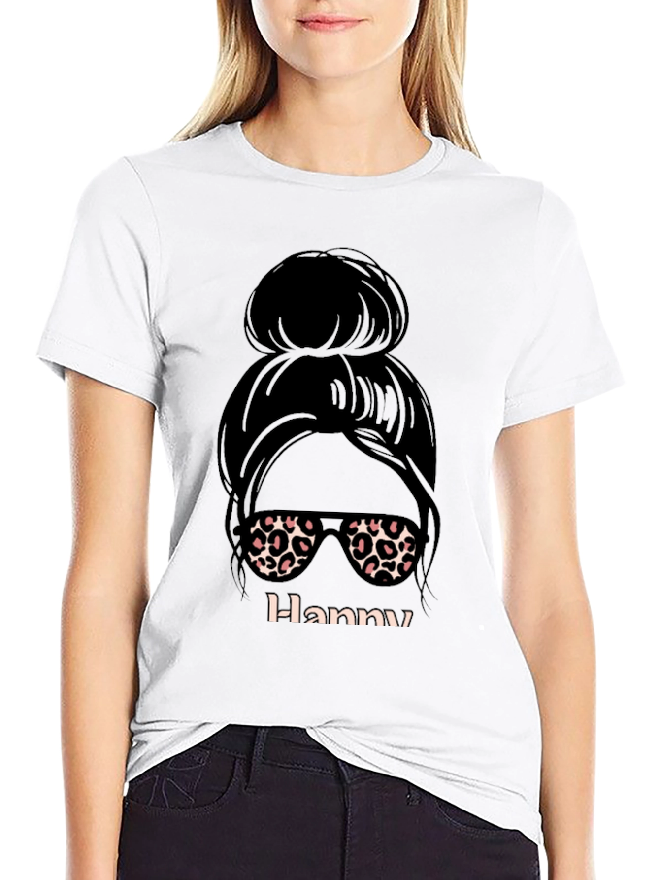 Hanny Messy Bun Leopard Print T-Shirt