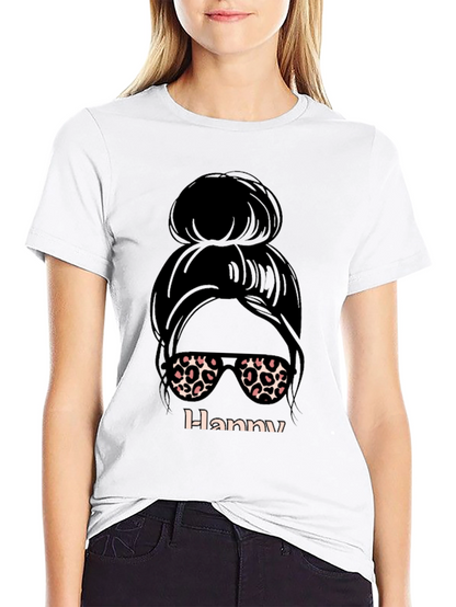 Hanny Messy Bun Leopard Print T-Shirt
