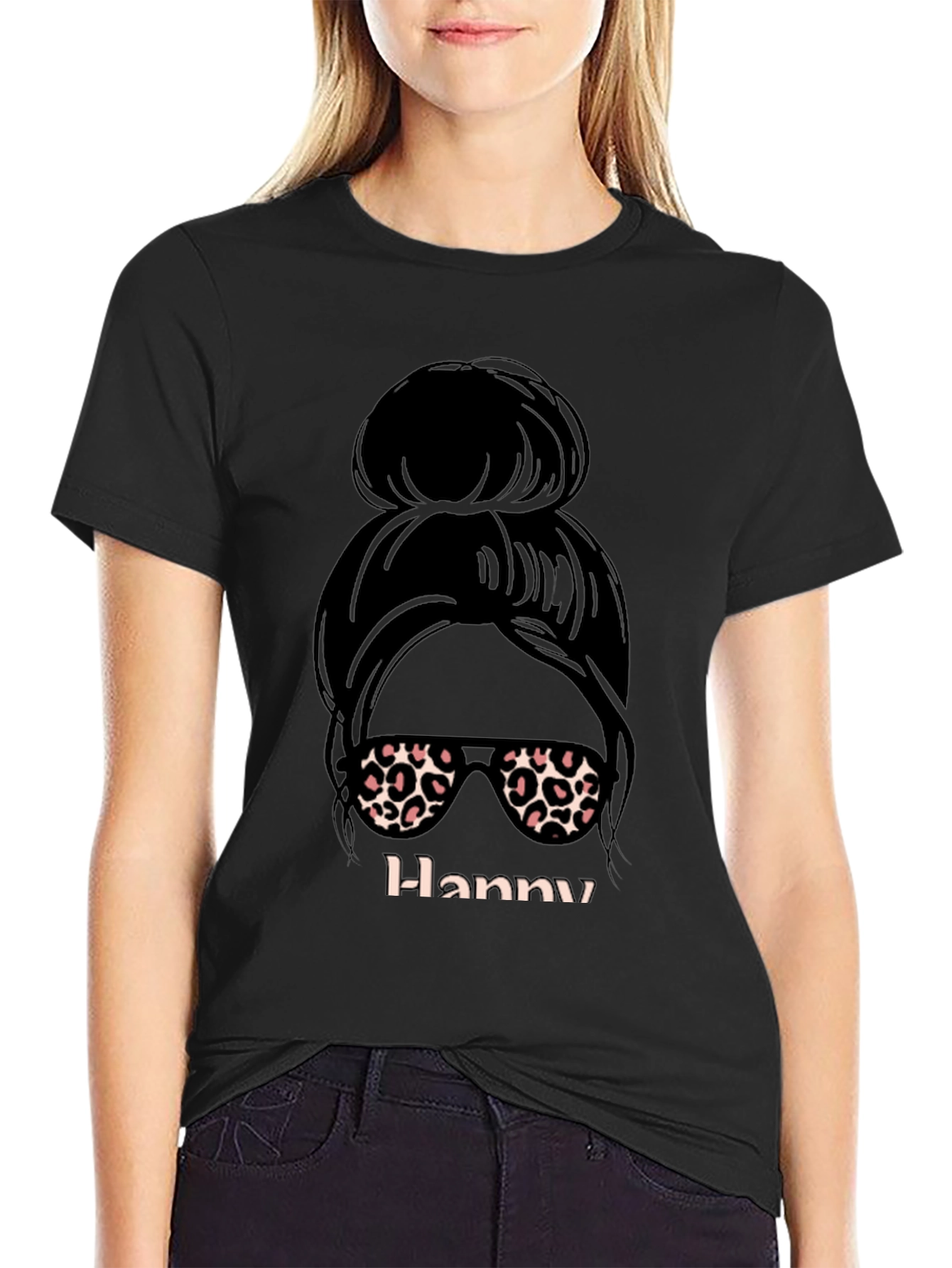 Hanny Messy Bun Leopard Print T-Shirt