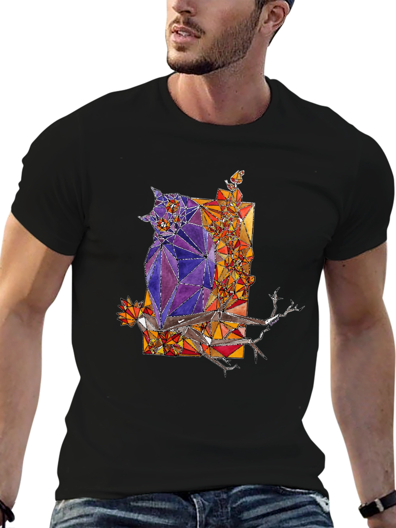 Abstract Owl Graphic Tee - Mens Black T-Shirt