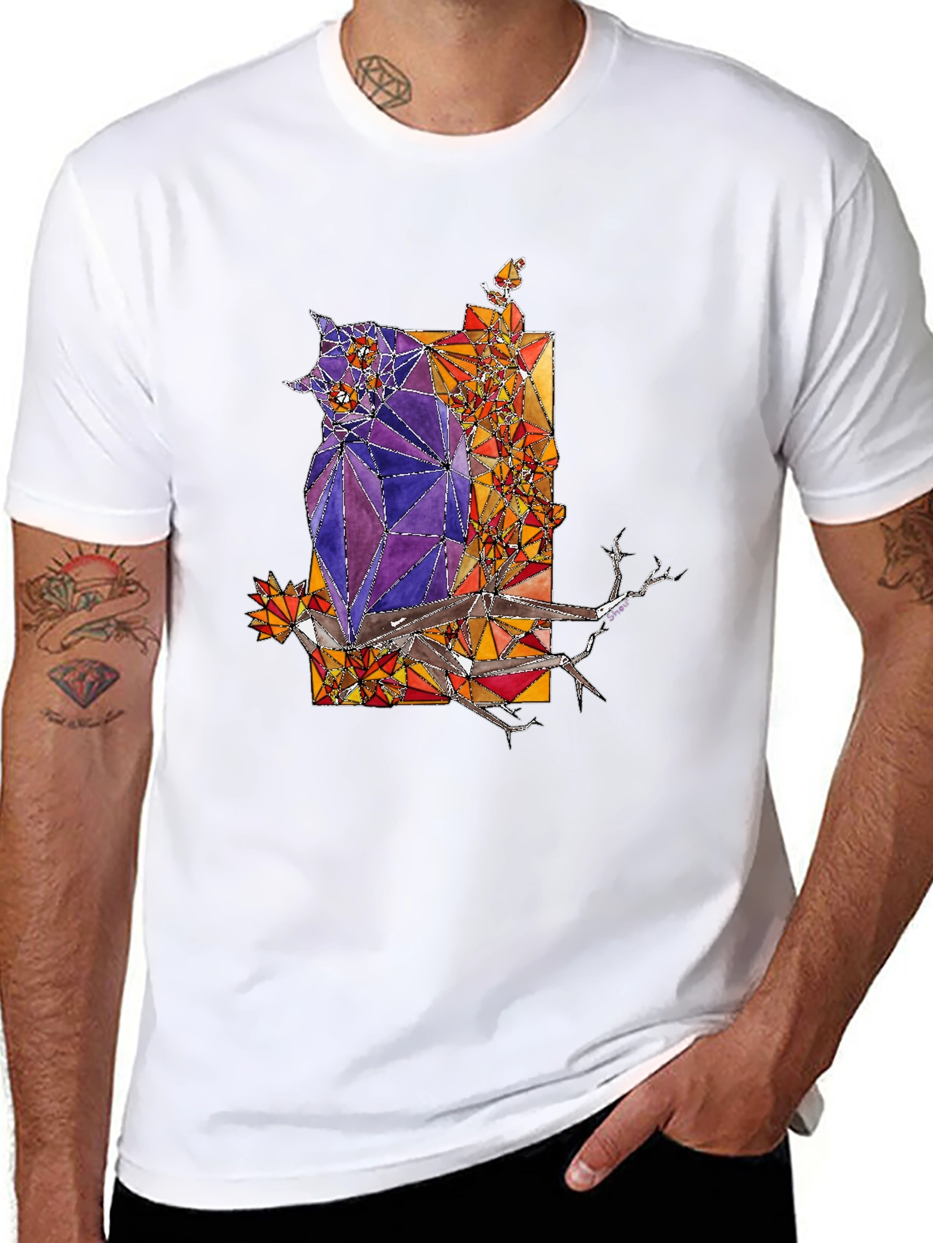 Abstract Owl Graphic Tee - Mens Black T-Shirt