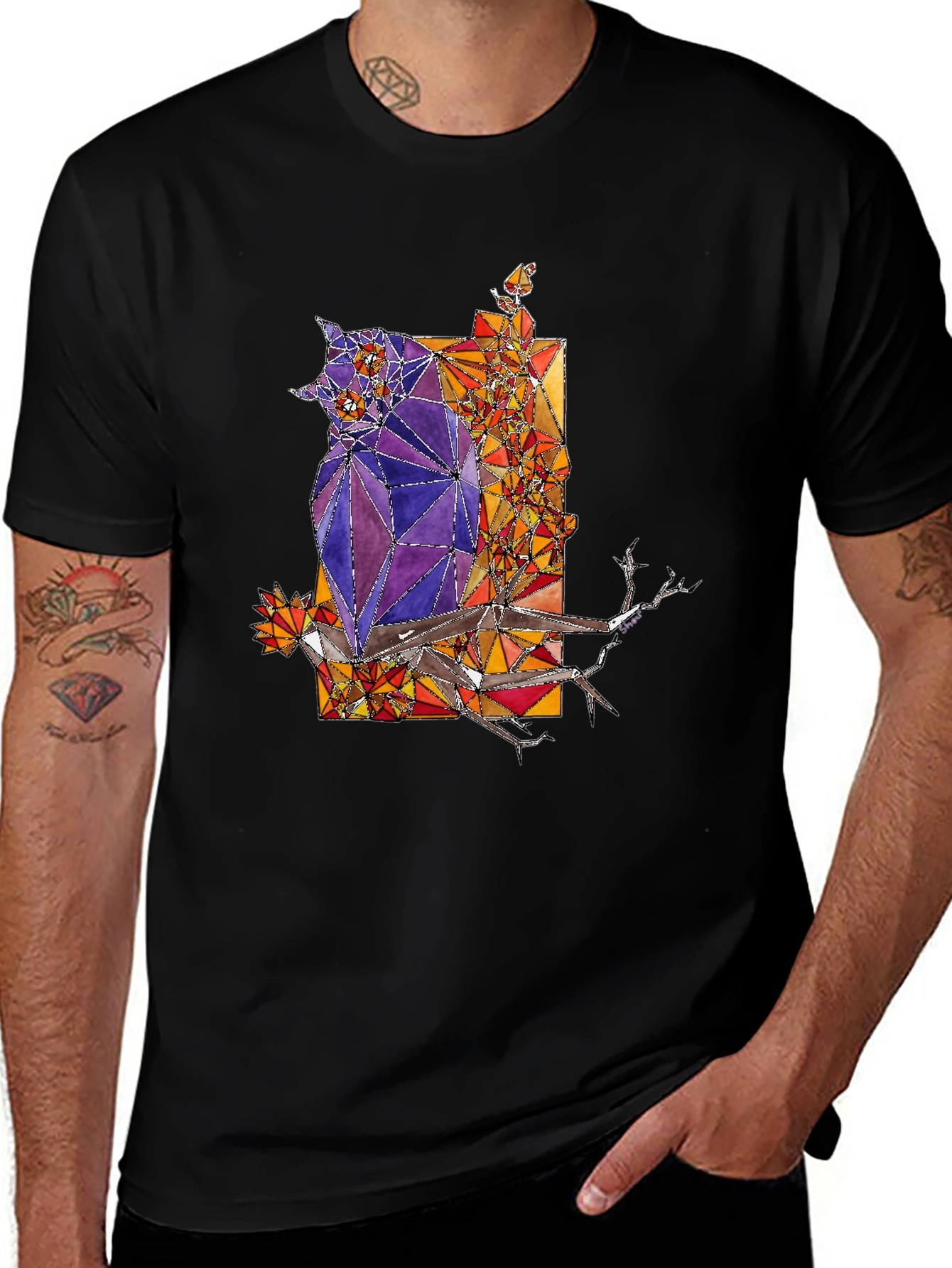 Abstract Owl Graphic Tee - Mens Black T-Shirt