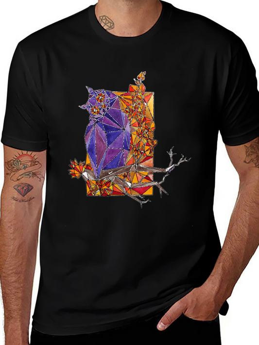 Abstract Owl Graphic Tee - Mens Black T-Shirt