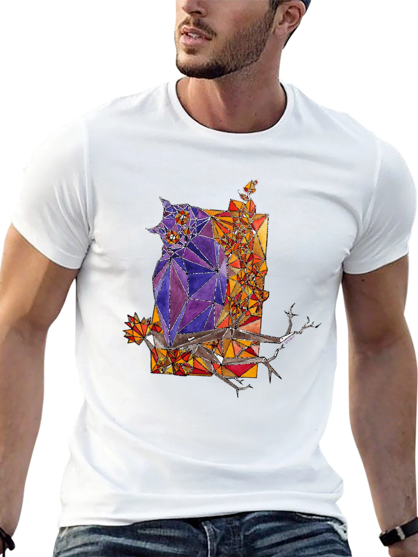 Abstract Owl Graphic Tee - Mens Black T-Shirt