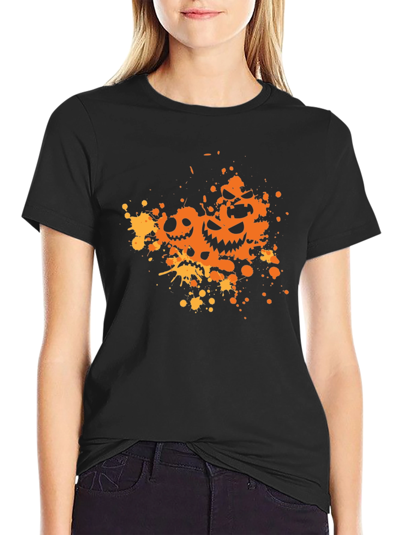 Halloween Pumpkin Face Splatter T-Shirt