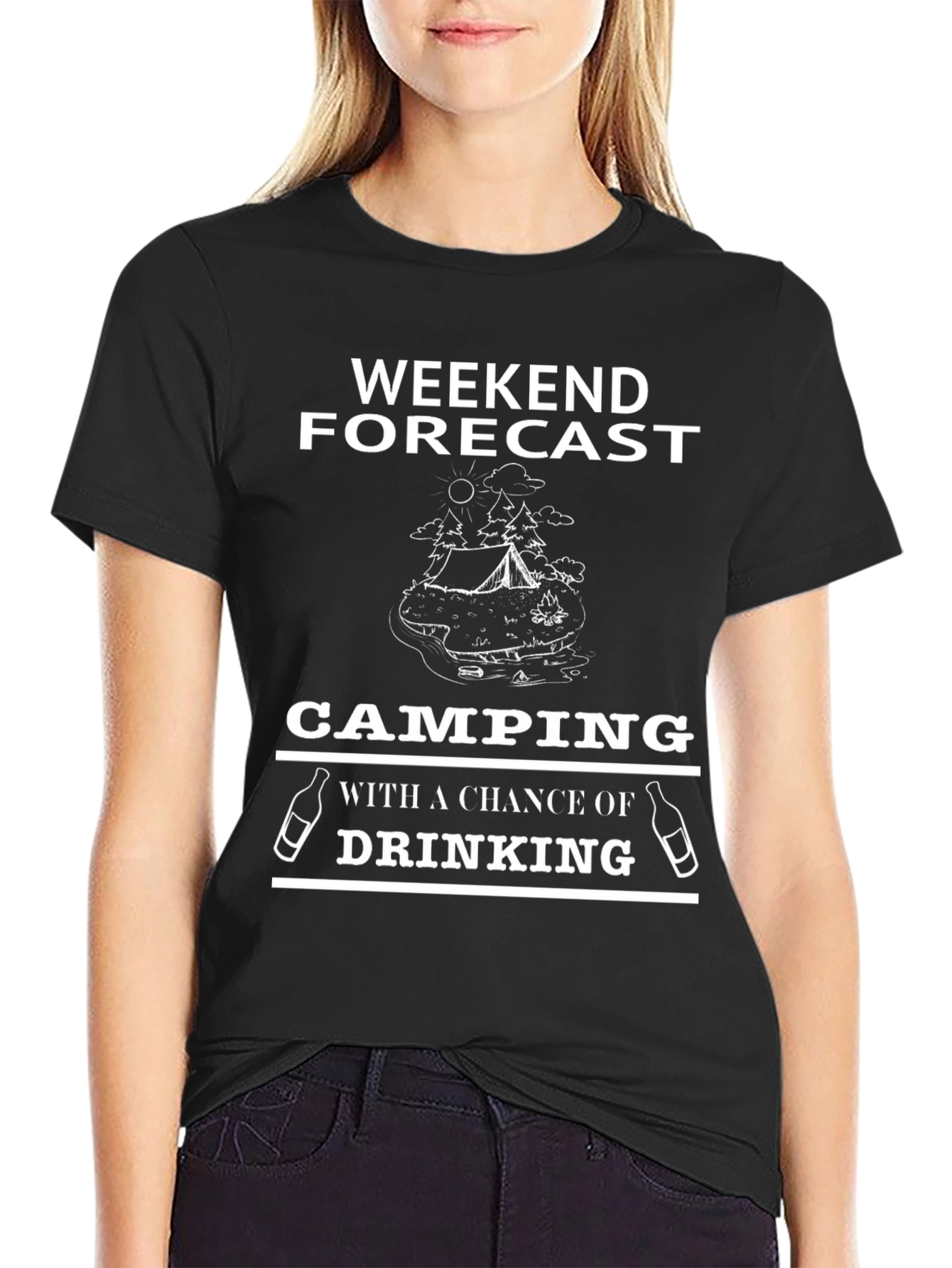 Camping & Drinking Black Graphic T-Shirt