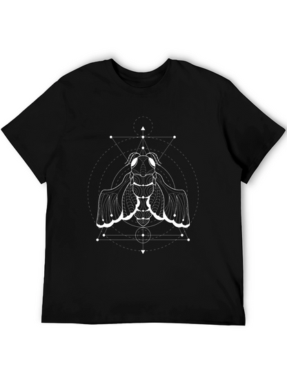 Geometric Moth Graphic Tee - Black Cotton Blend
