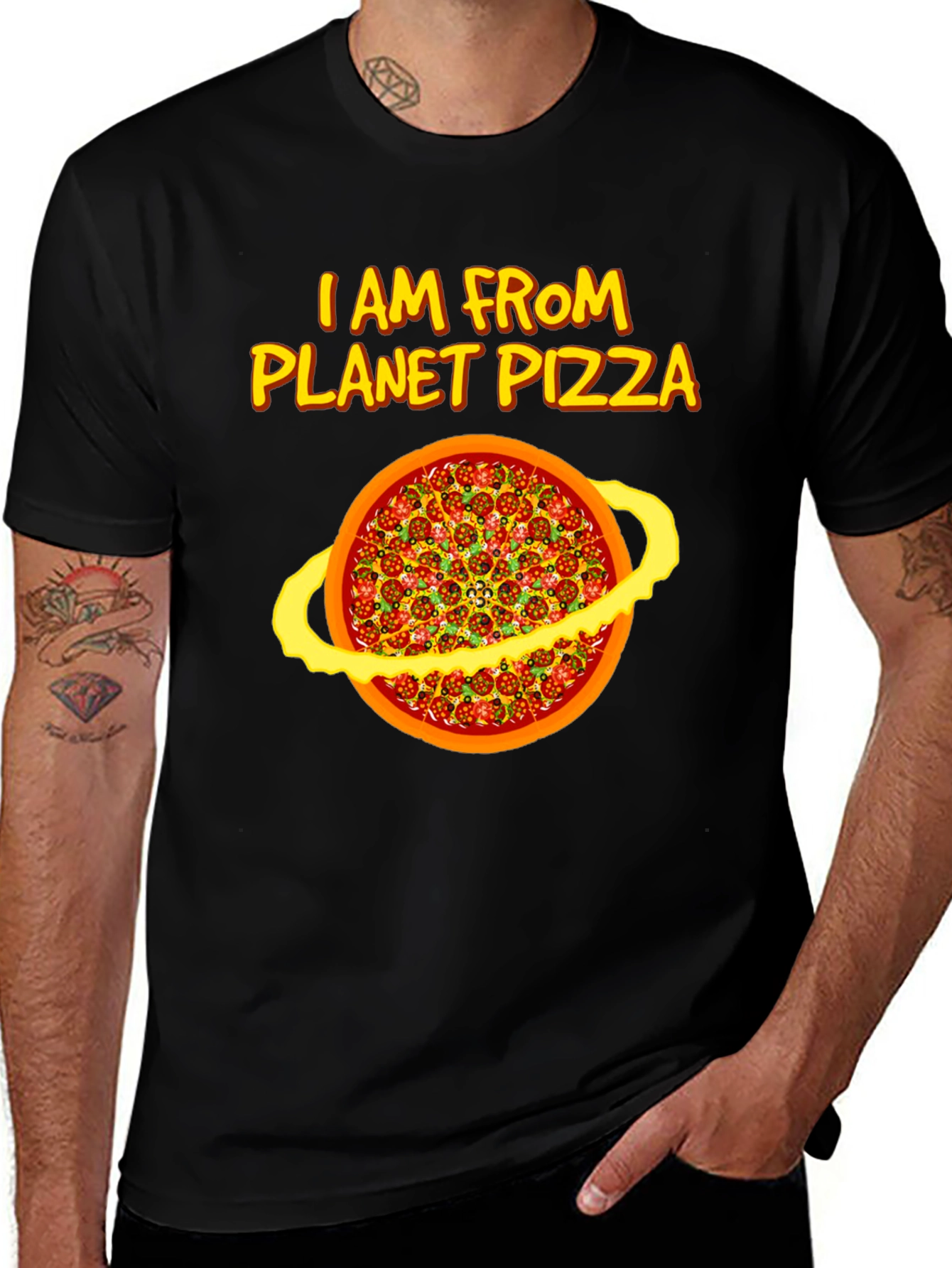 Planet Pizza Graphic Tee - Black Cotton T-Shirt