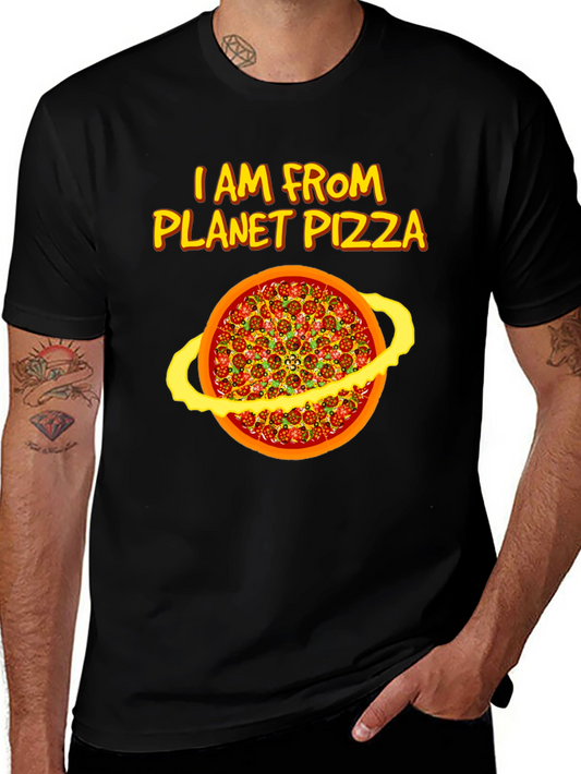 Planet Pizza Graphic Tee - Black Cotton T-Shirt
