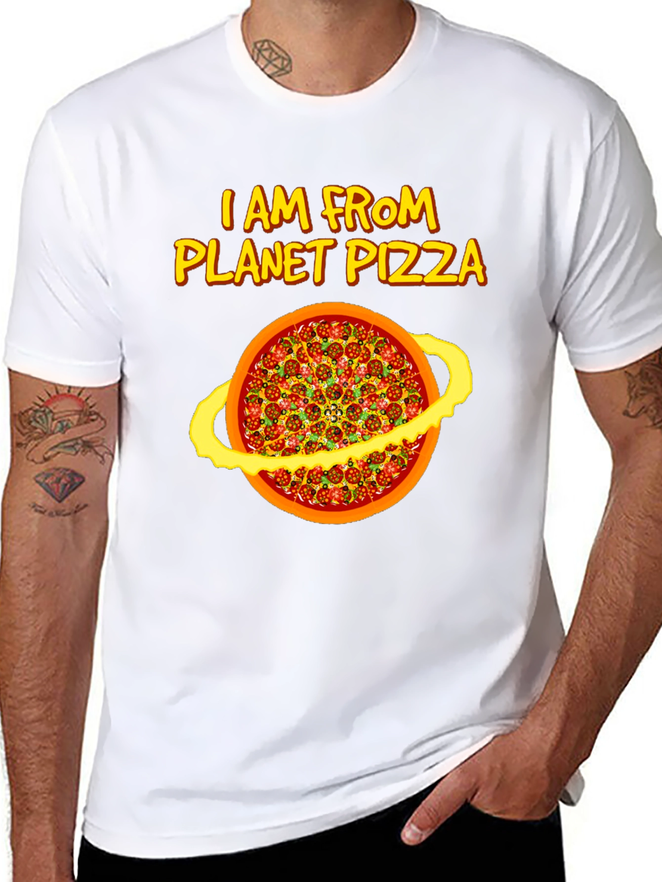Planet Pizza Graphic Tee - Black Cotton T-Shirt
