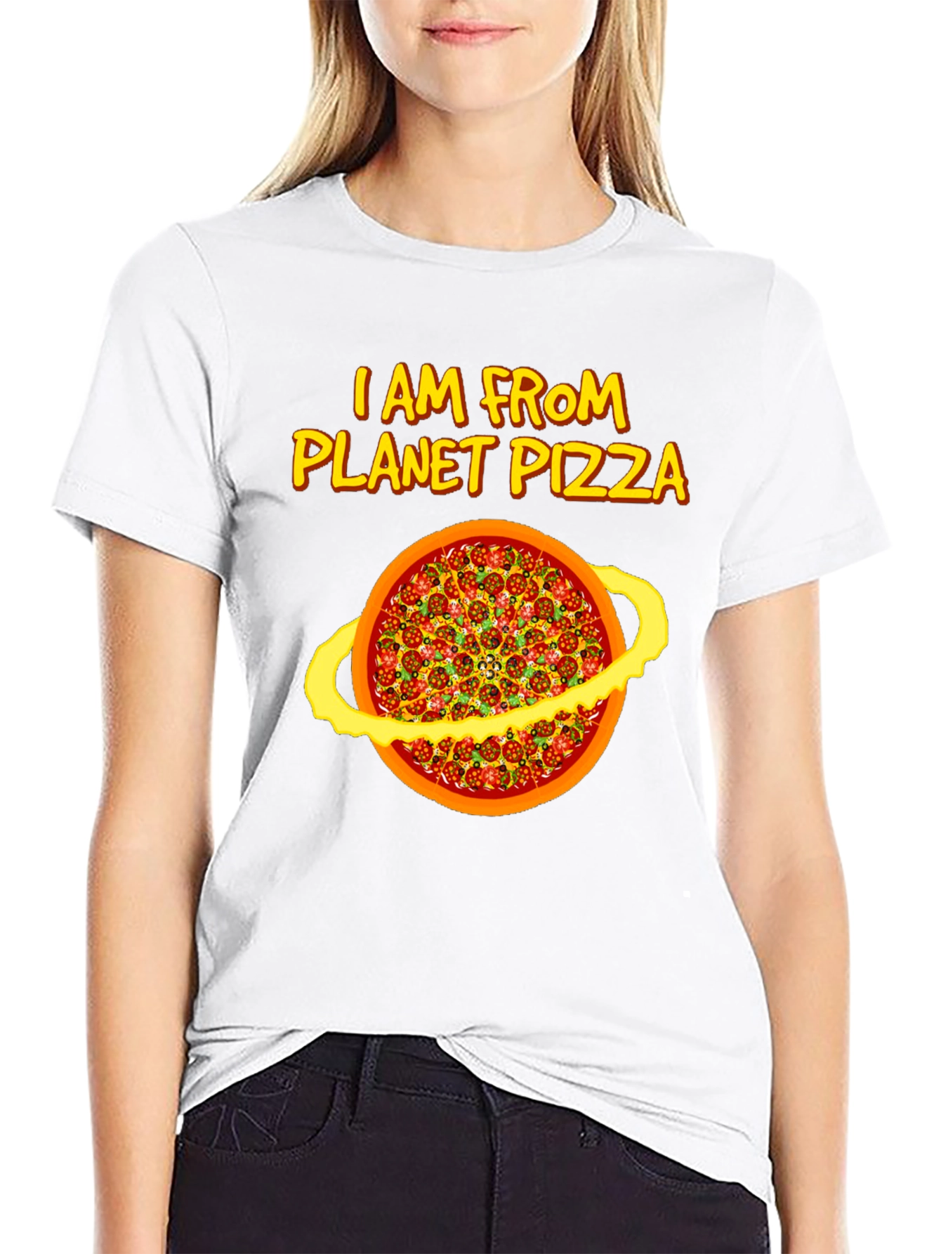 Planet Pizza Graphic Tee - Black Cotton T-Shirt