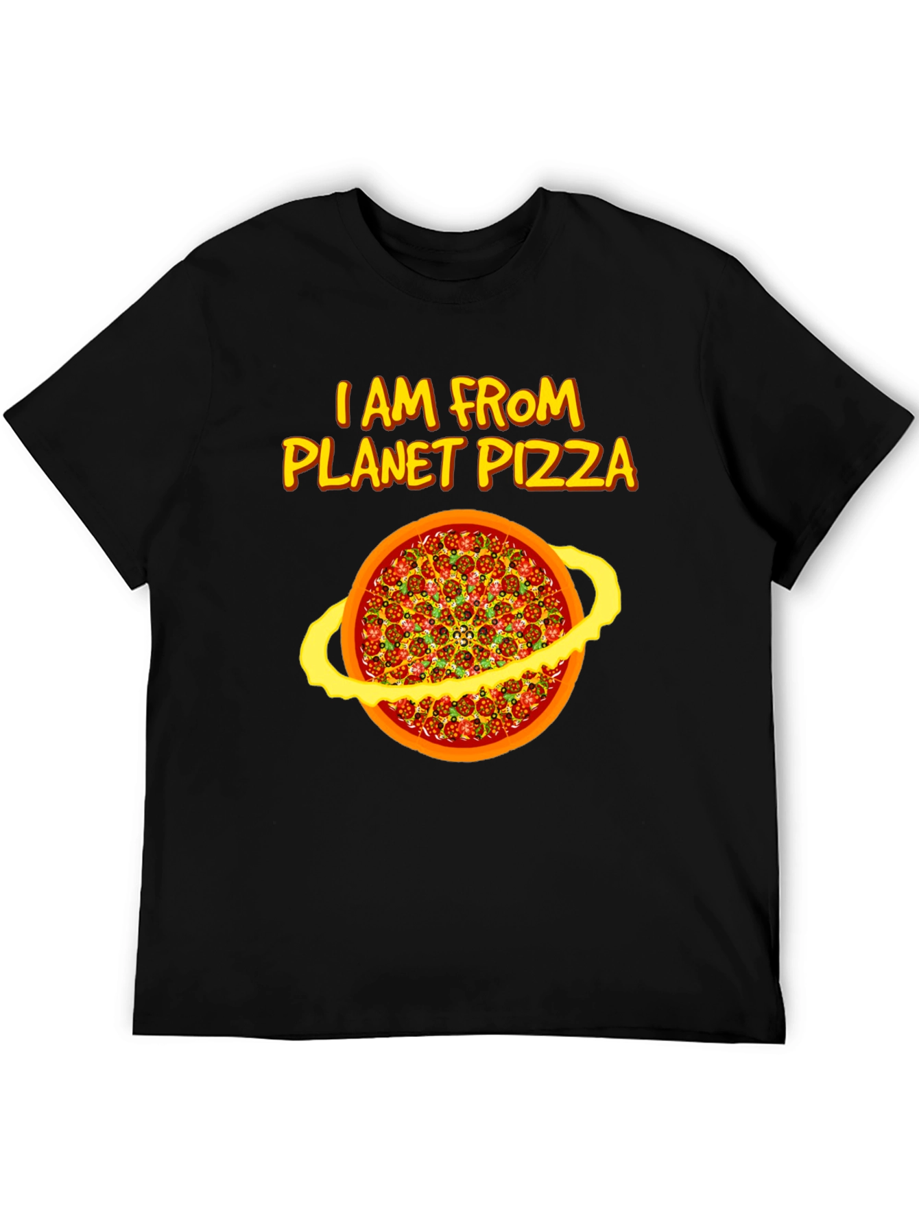 Planet Pizza Graphic Tee - Black Cotton T-Shirt