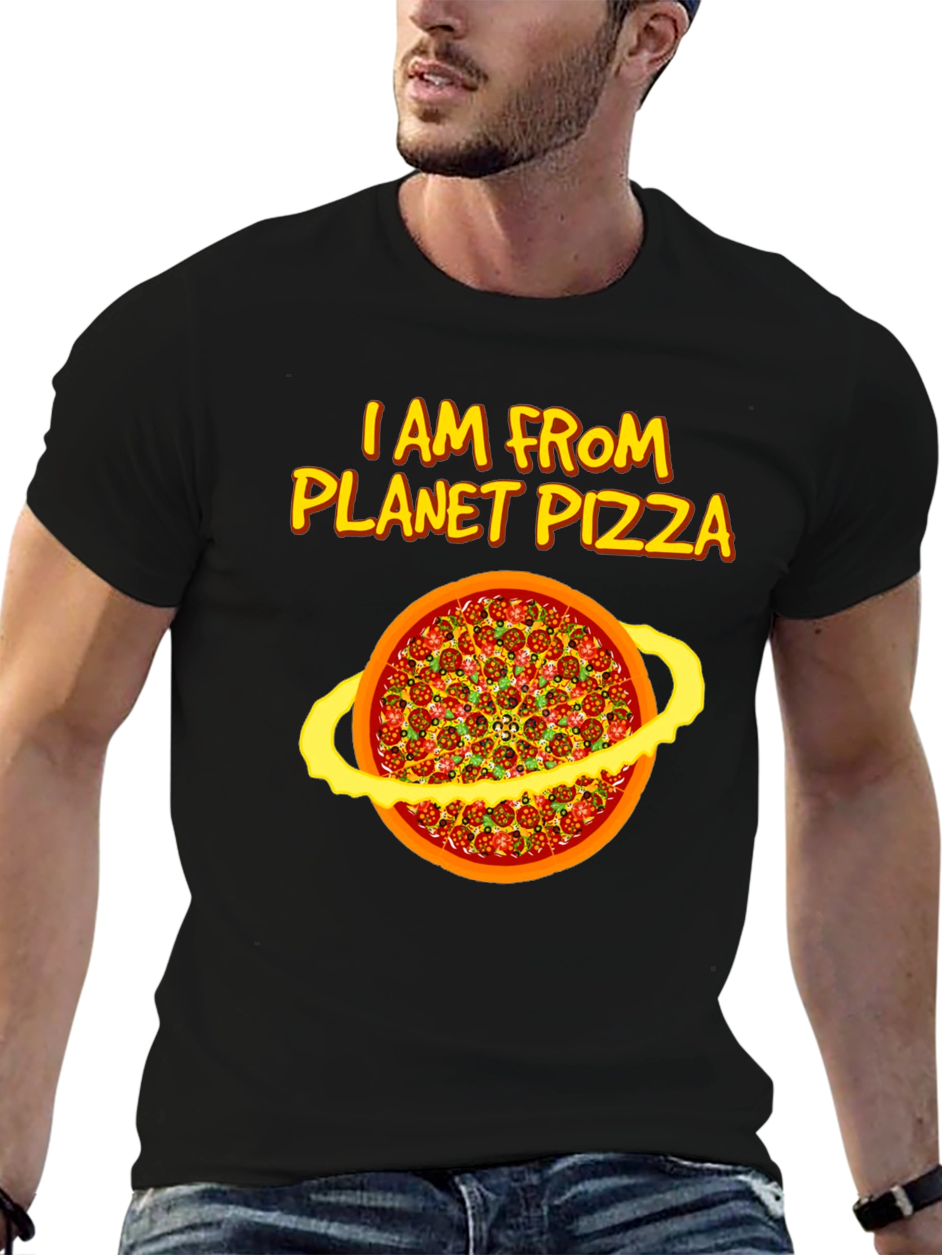 Planet Pizza Graphic Tee - Black Cotton T-Shirt