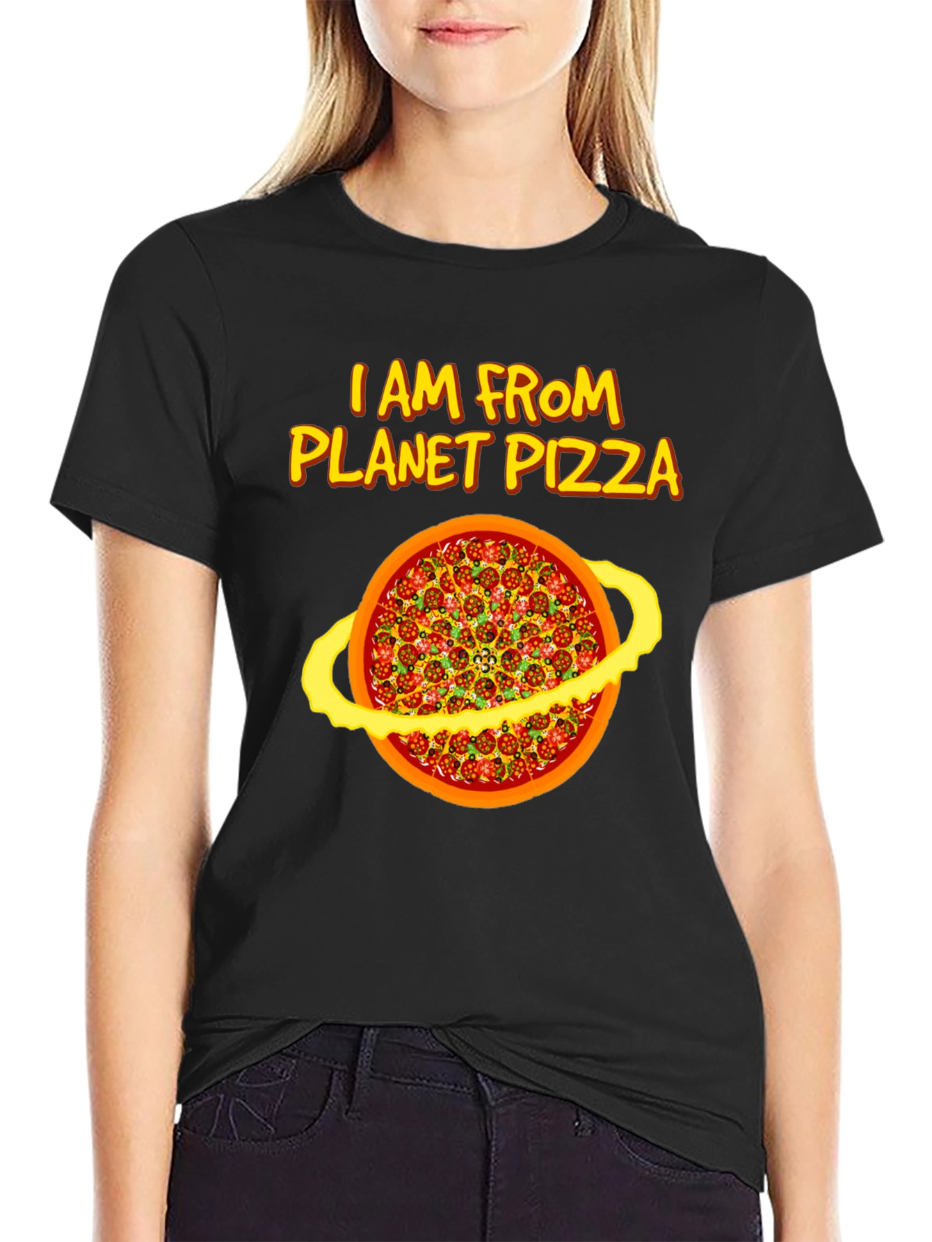 Planet Pizza Graphic Tee - Black Cotton T-Shirt