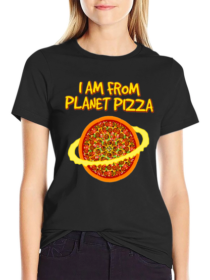 Planet Pizza Graphic Tee - Black Cotton T-Shirt