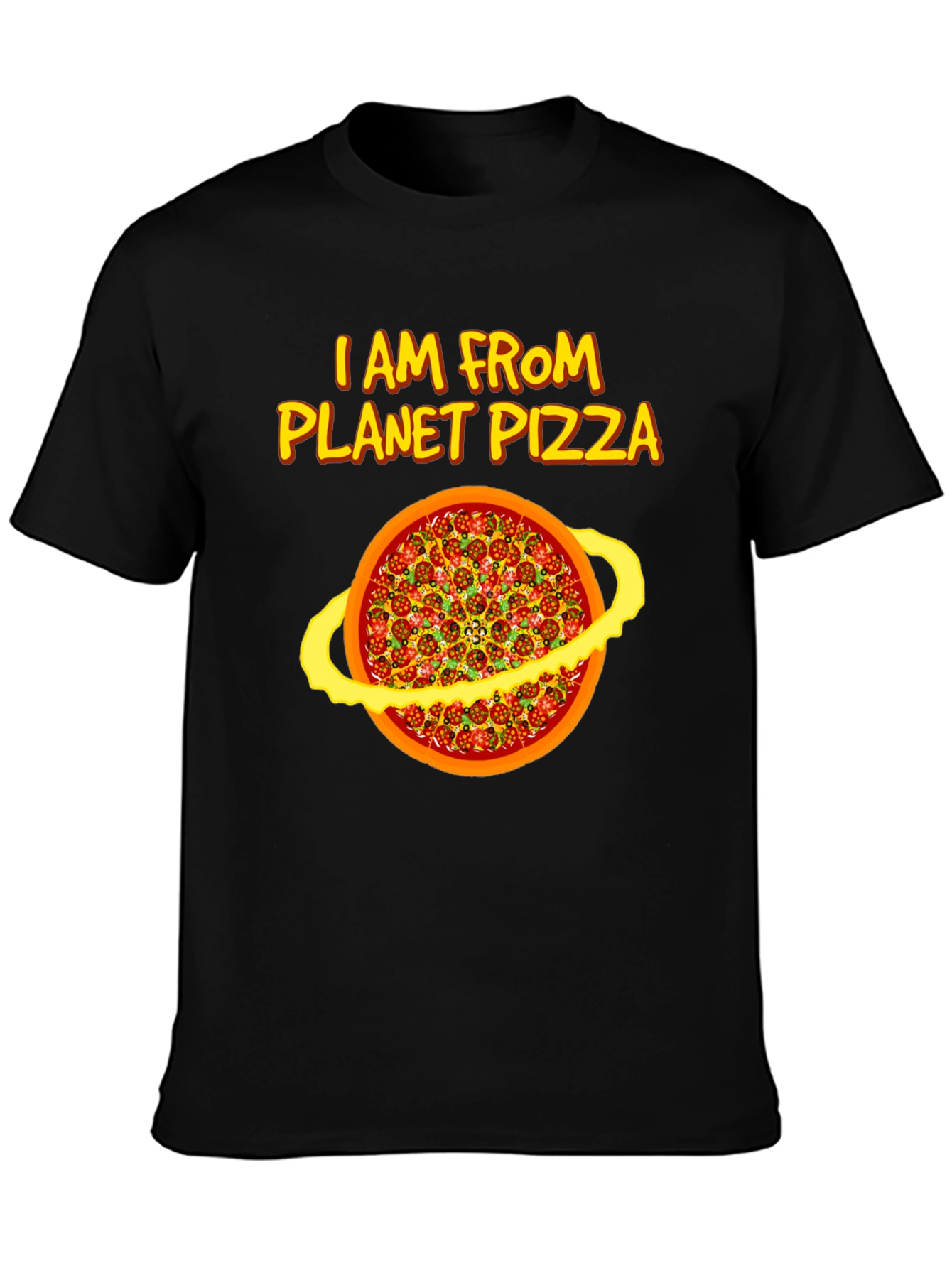 Planet Pizza Graphic Tee - Black Cotton T-Shirt