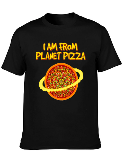Planet Pizza Graphic Tee - Black Cotton T-Shirt