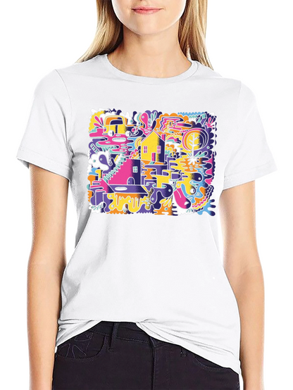 Abstract Doodle Graphic Tee - Black Cotton T-Shirt