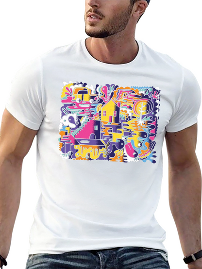 Abstract Doodle Graphic Tee - Black Cotton T-Shirt