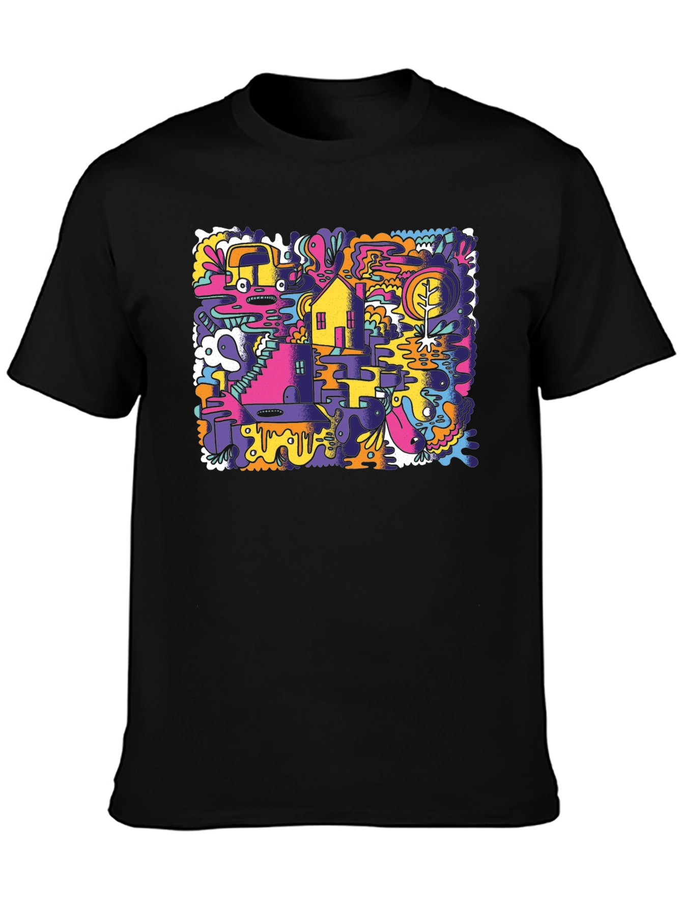 Abstract Doodle Graphic Tee - Black Cotton T-Shirt