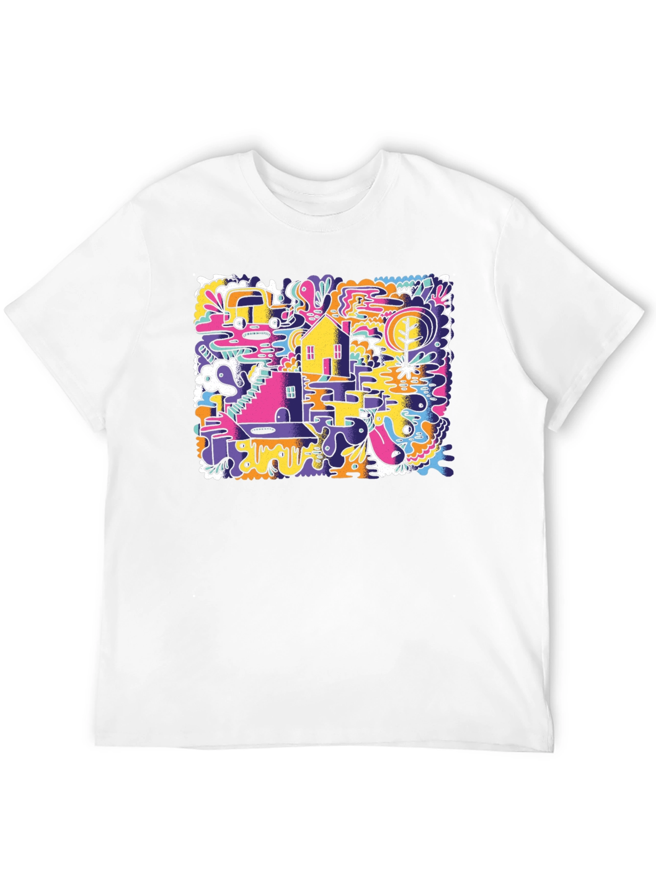 Abstract Doodle Graphic Tee - Black Cotton T-Shirt