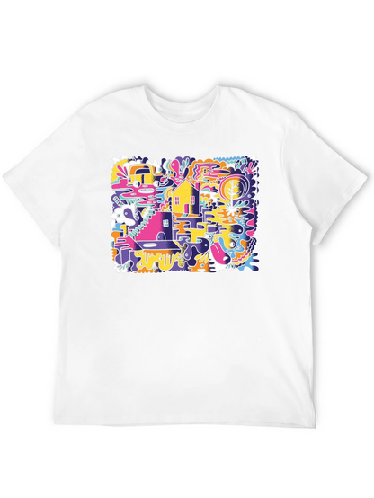 Abstract Doodle Graphic Tee - Black Cotton T-Shirt