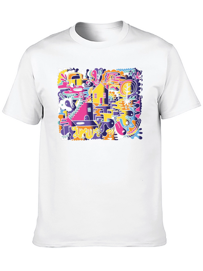 Abstract Doodle Graphic Tee - Black Cotton T-Shirt