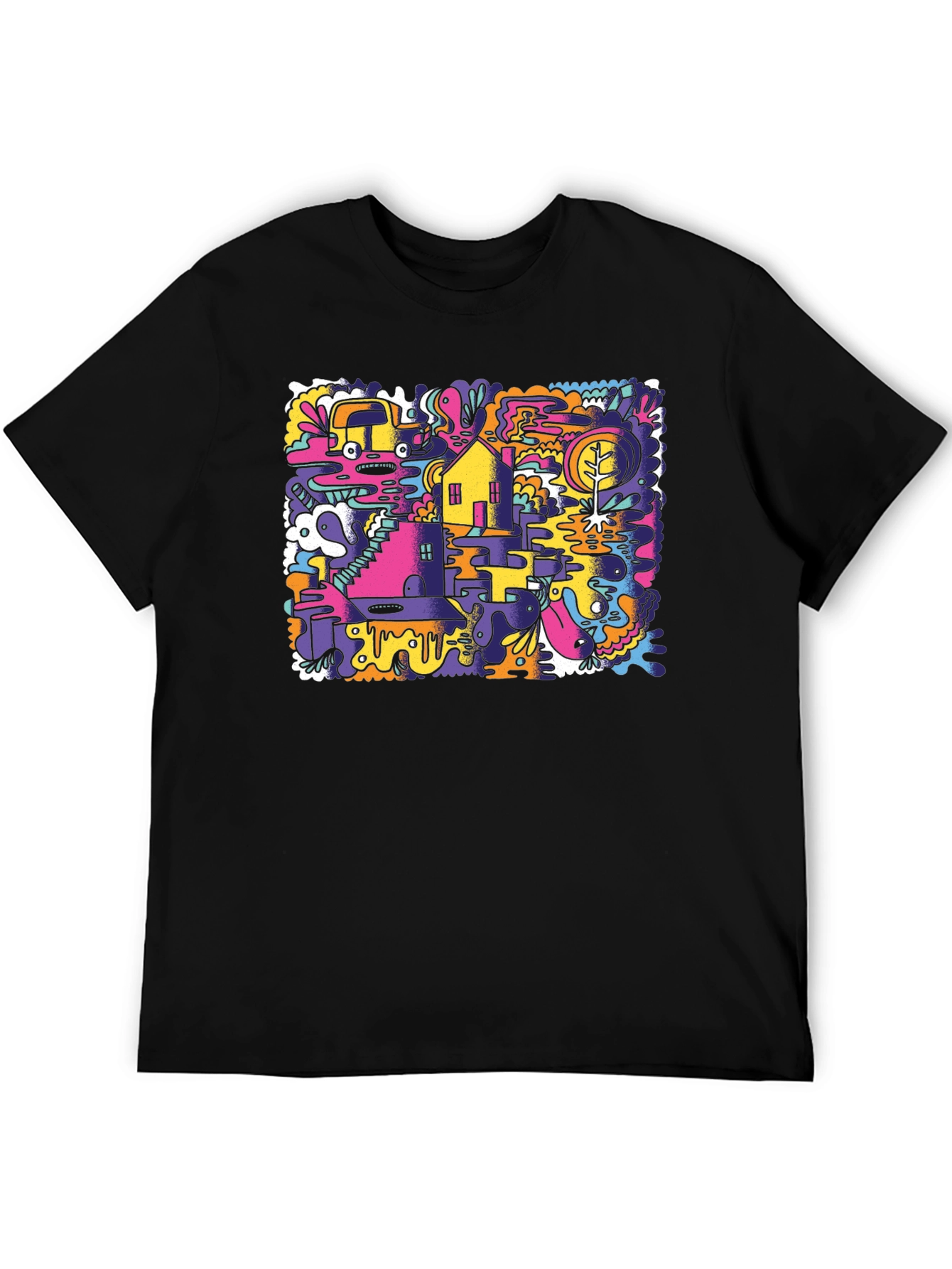 Abstract Doodle Graphic Tee - Black Cotton T-Shirt