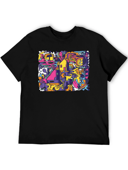 Abstract Doodle Graphic Tee - Black Cotton T-Shirt