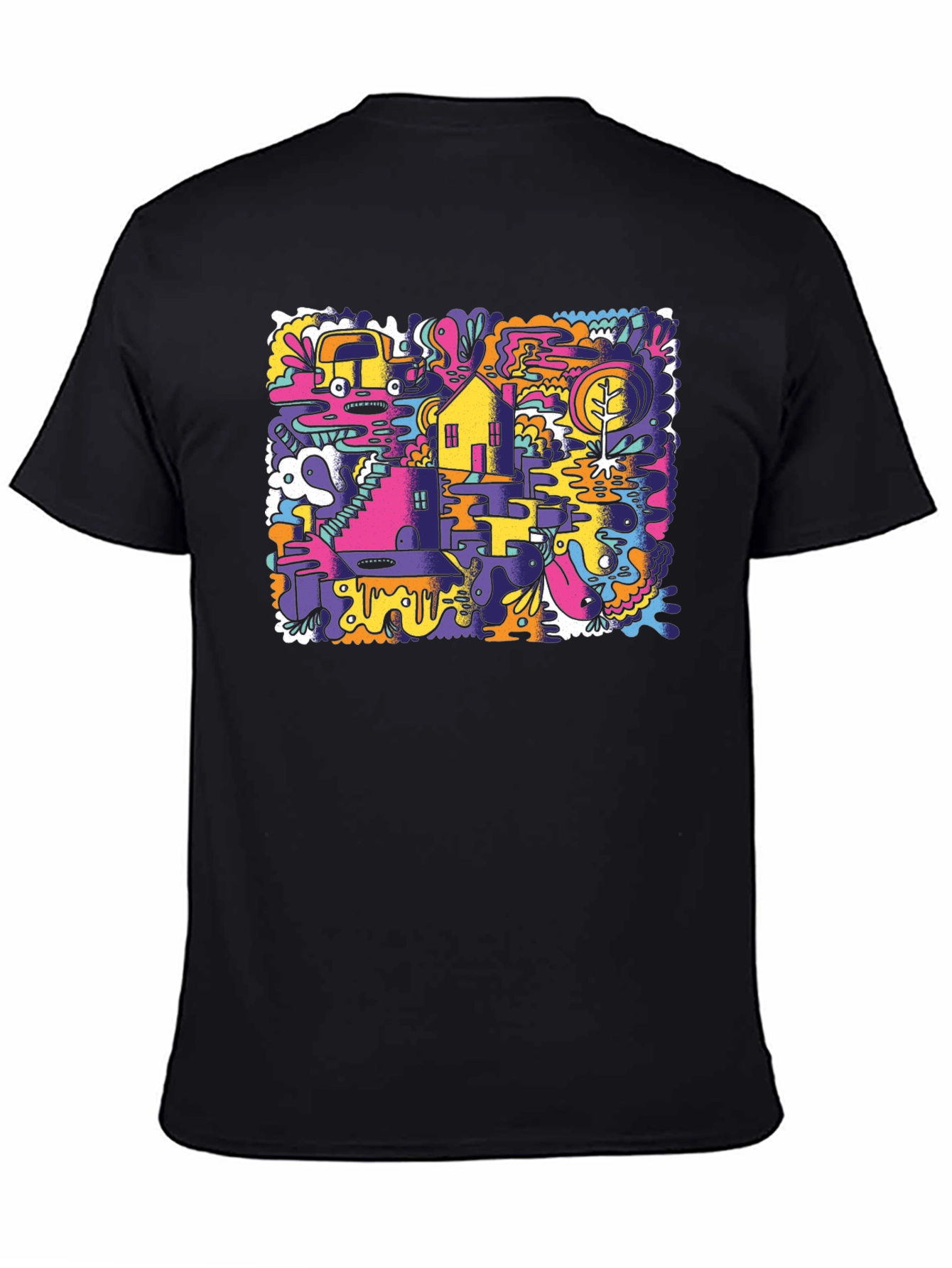 Abstract Doodle Graphic Tee - Black Cotton T-Shirt