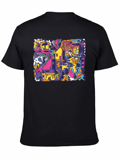 Abstract Doodle Graphic Tee - Black Cotton T-Shirt