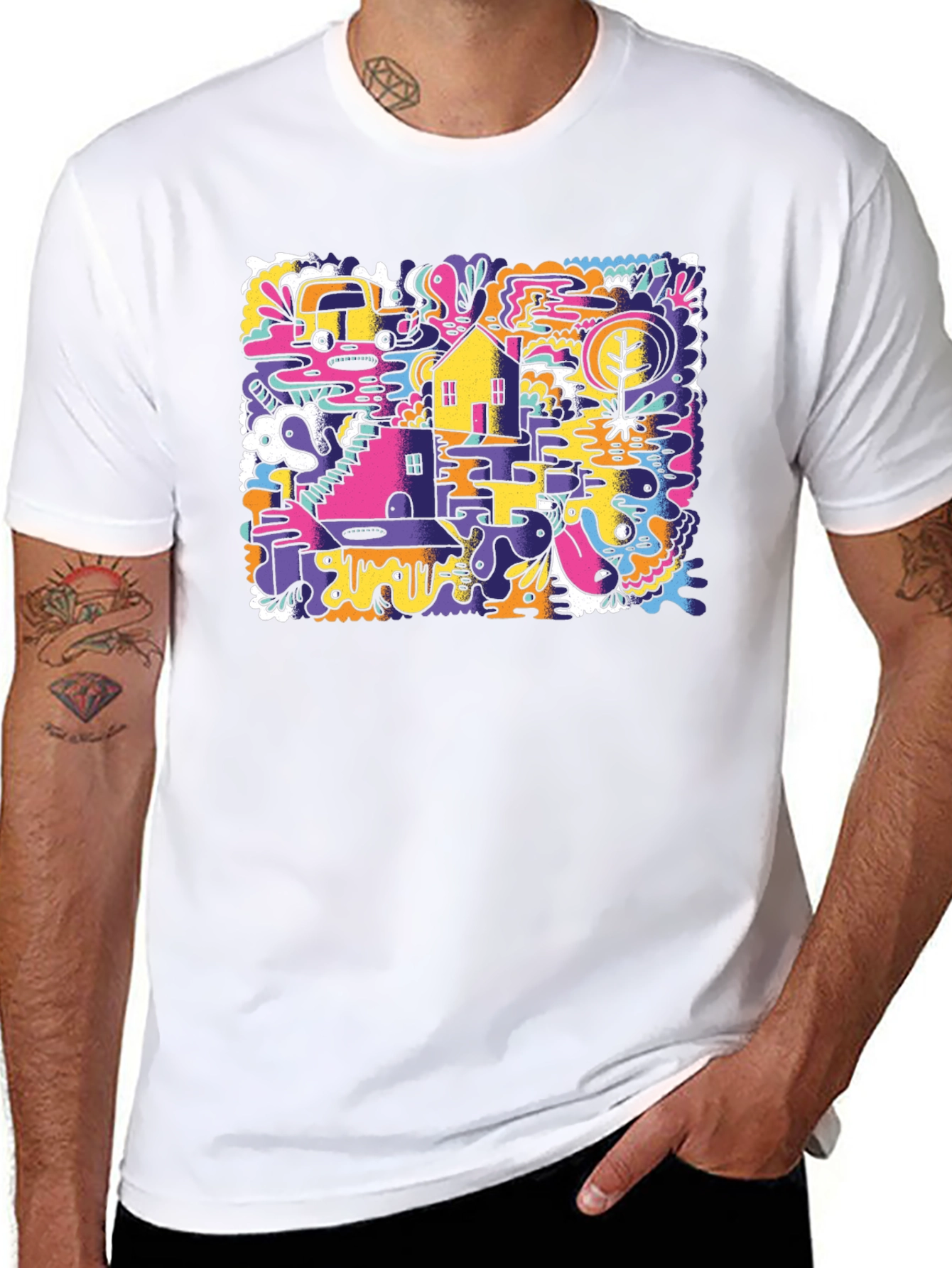 Abstract Doodle Graphic Tee - Black Cotton T-Shirt