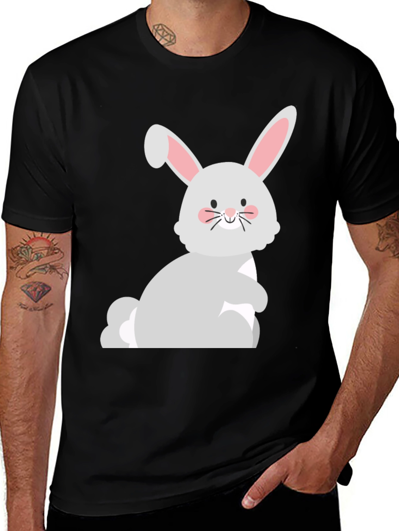 Cute Easter Bunny Graphic Black T-Shirt