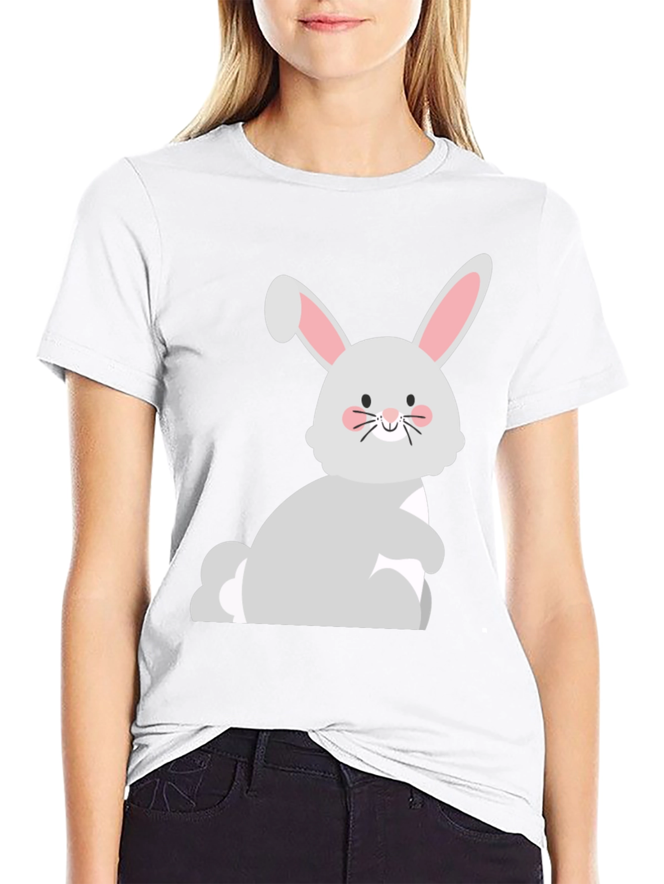 Cute Easter Bunny Graphic Black T-Shirt