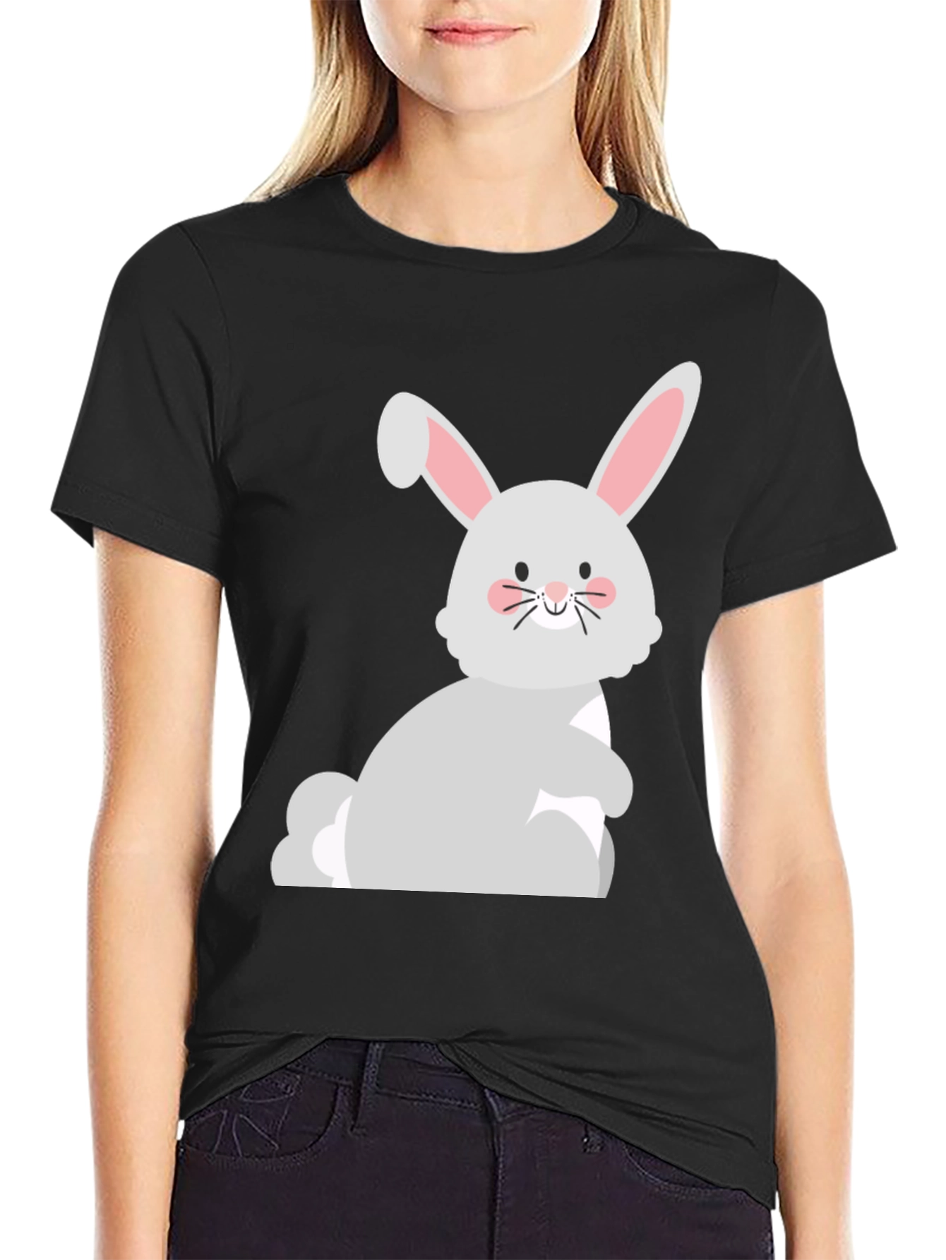 Cute Easter Bunny Graphic Black T-Shirt