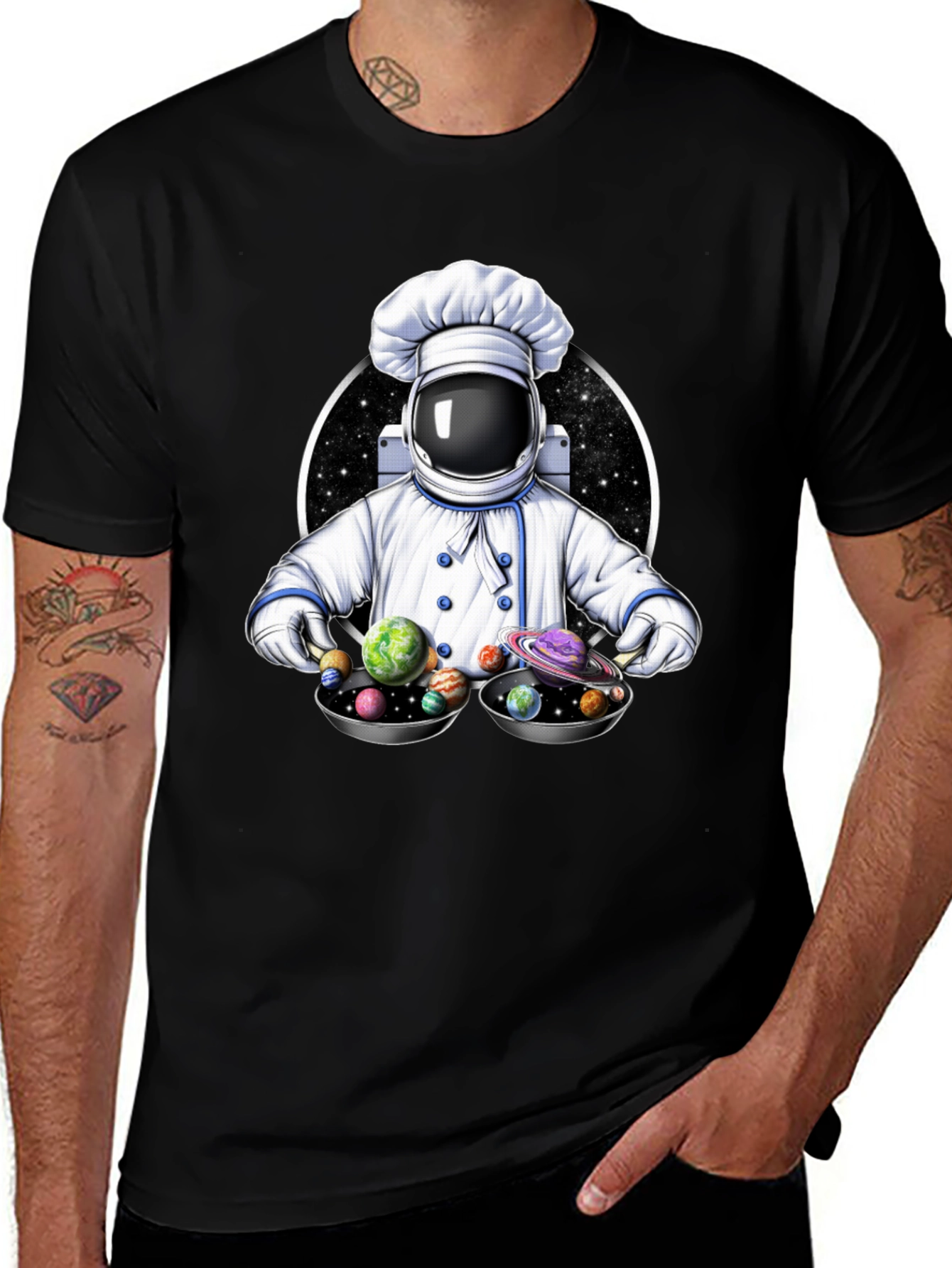 Cosmic Chef T-Shirt - Spaceman Planetary Dish
