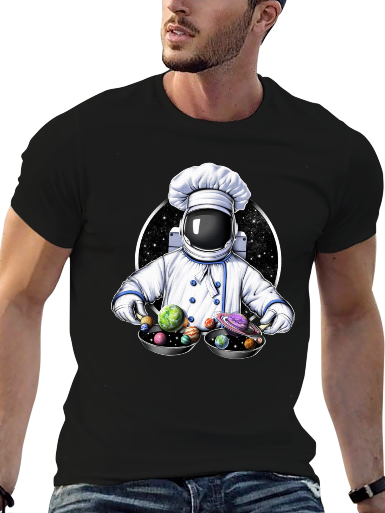 Cosmic Chef T-Shirt - Spaceman Planetary Dish