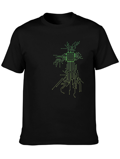Tech Tree Black T-Shirt - Modern Circuit Board Design