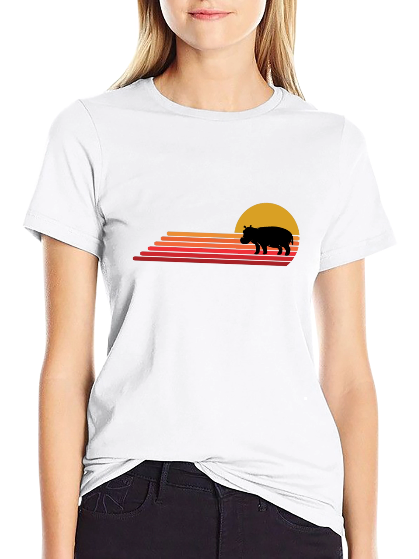 Retro Sunset Hippo Graphic Tee